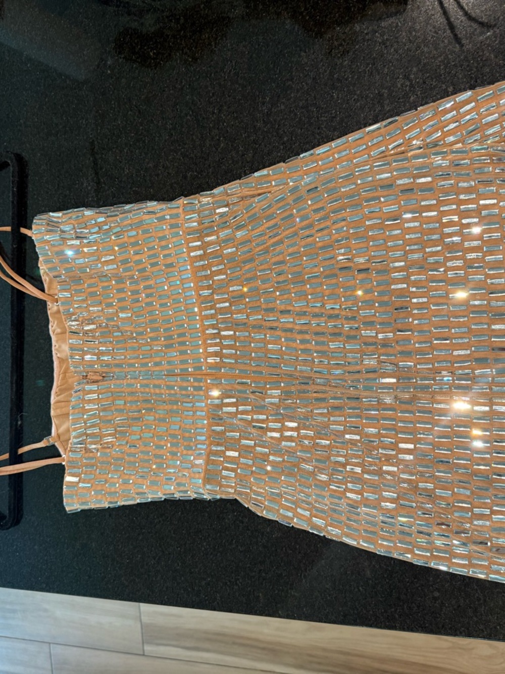 Oh Polly Tan Mini Dress with Metallic Rectangular Sequins - Picture 3 of 5